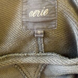 Aerie Pullover Sweater Women XL Dark Blue Cropped Top Terry Wide Neck Casual